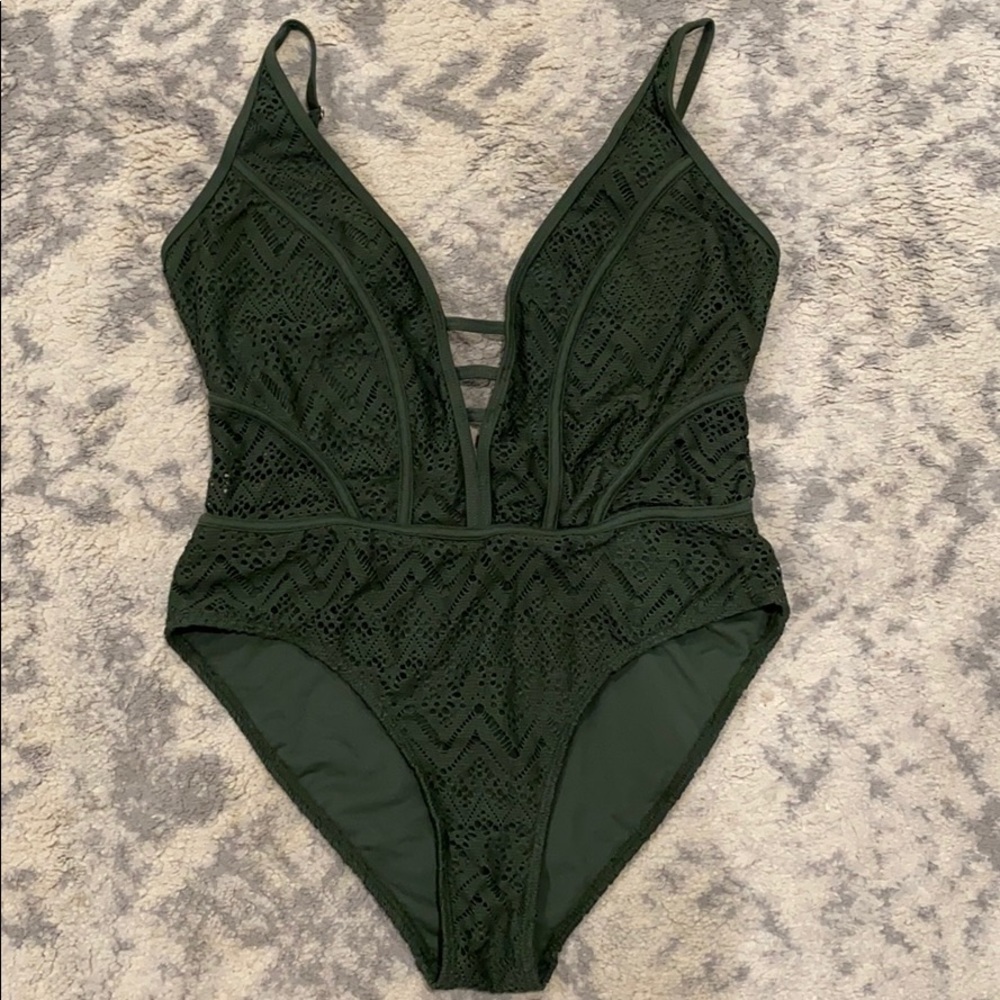 TiniBikini Dark Green Crochet One-Piece Swimsuit
